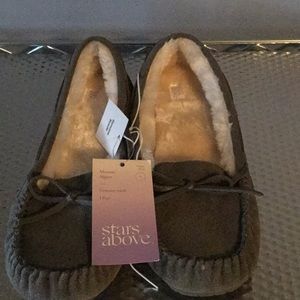 Stars above genuine suede moccasin slippers